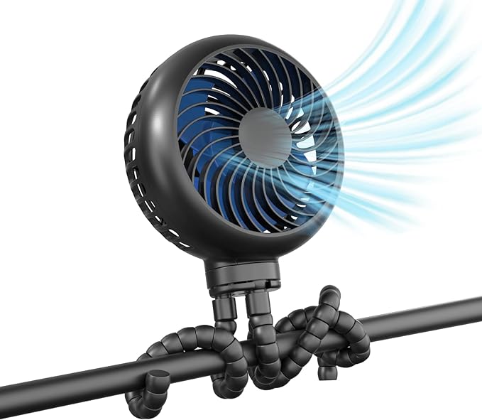 HandFan 4000mAh Battery Operated Stroller Fan Flexible Tripod Clip on Fan with 4 Speeds and Rotatable Max 31Hrs Handheld Personal Fans