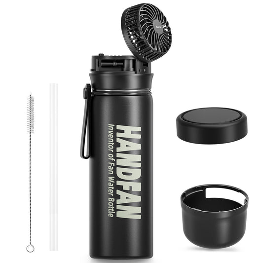 HandFan 24oz Proof Vacuum Stainless Steel Water With Straw & Fan