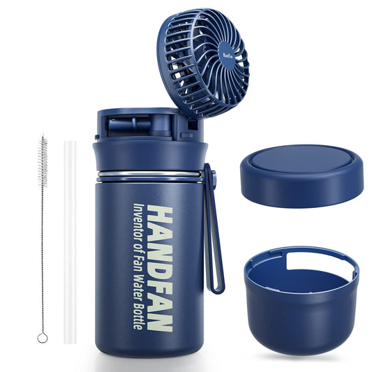 HandFan 12oz Proof Vacuum Stainless Steel Water With Straw & Fan