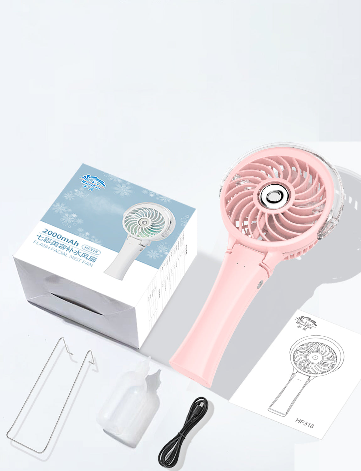 Colorful handheld fan with spray hydration function