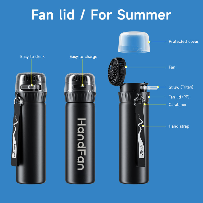 HandFan 24oz best water bottle for gym workouts in use — stainless steel fan bottle with ergonomic grip