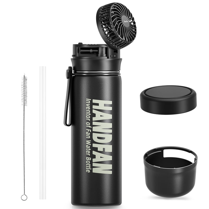HandFan 24oz proof vacuum stainless steel gym water bottle with fan