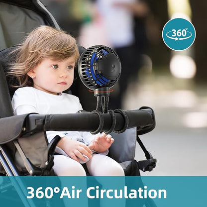 HandFan 4000mAh Battery Operated Stroller Fan Flexible Tripod Clip on Fan with 4 Speeds and Rotatable Max 31Hrs Handheld Personal Fans