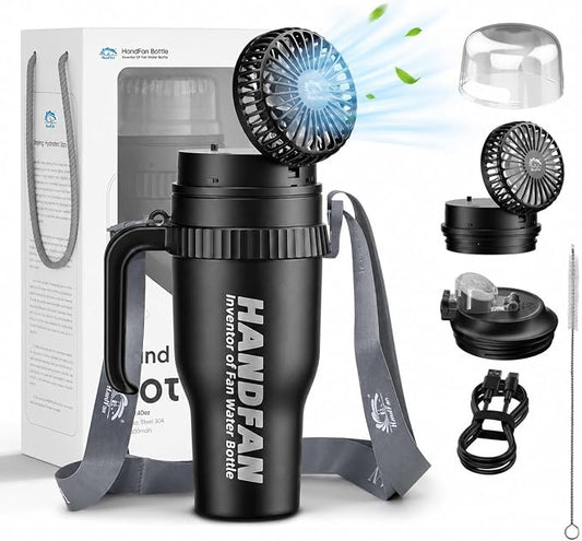 40 OZ Water Bottle Fan - HandFan Tumbler BM440 With Straw & Fan