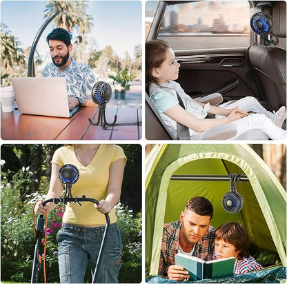 HandFan 4000mAh Battery Operated Stroller Fan Flexible Tripod Clip on Fan with 4 Speeds and Rotatable Max 31Hrs Handheld Personal Fans