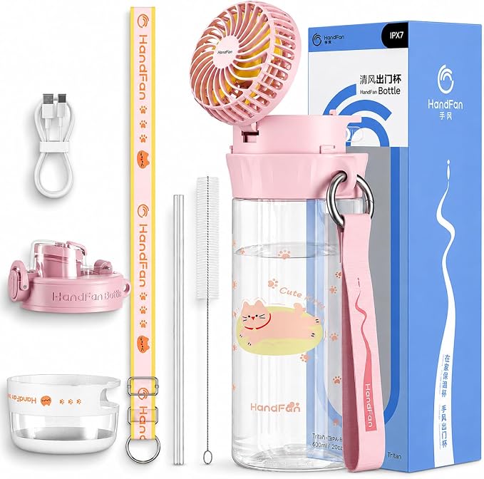 20oz Kids Water Bottle with Fan – Rechargeable Cooling Water Bottle for Kids