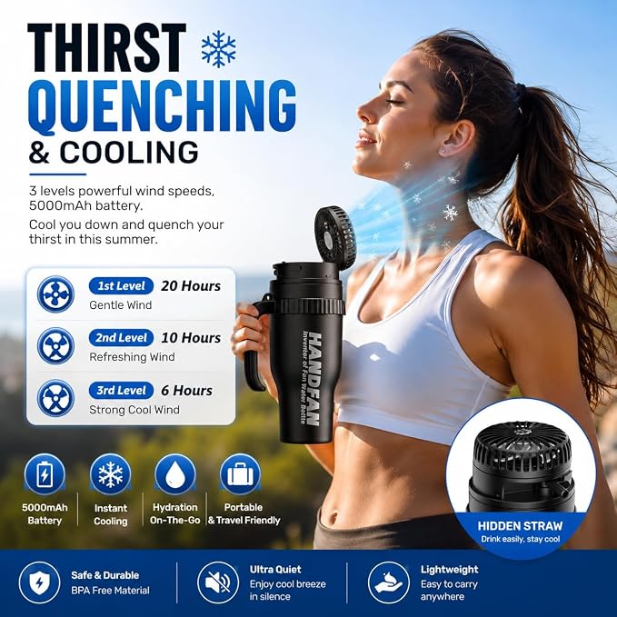 Borraccia da 40 once con ventilatore - HandFan Tumbler BM440 con cannuccia e ventilatore