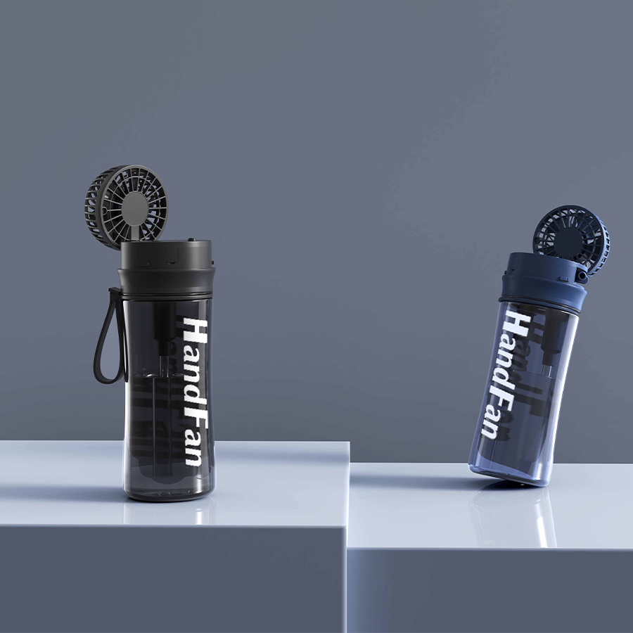 A water bottle with fan, blue and black can be selected.
