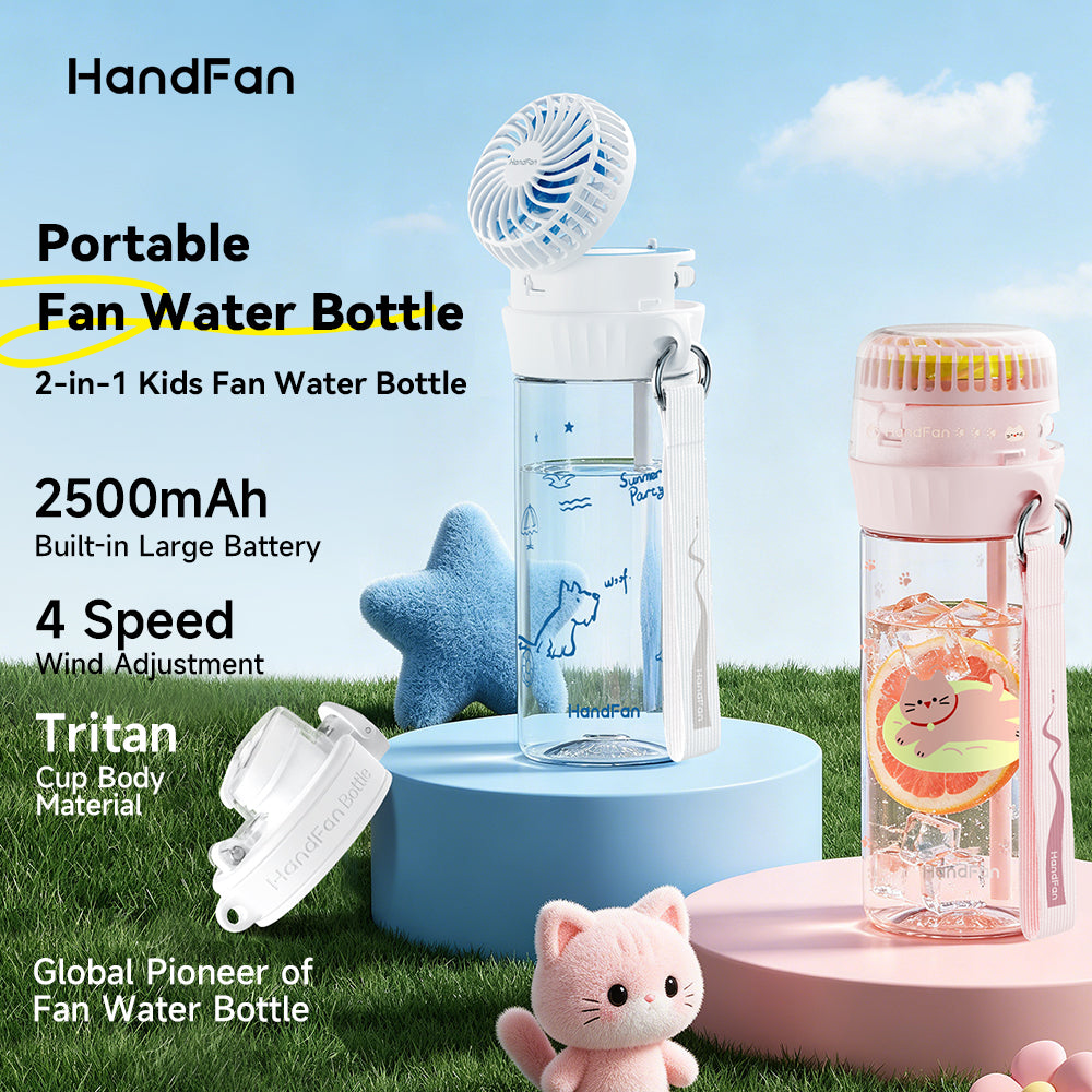 20oz Kids Water Bottle with Fan – Rechargeable Cooling Water Bottle for Kids