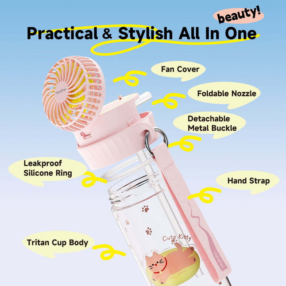 20oz Kids Water Bottle with Fan – Rechargeable Cooling Water Bottle for Kids