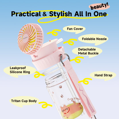 20oz Kids Water Bottle with Fan – Rechargeable Cooling Water Bottle for Kids
