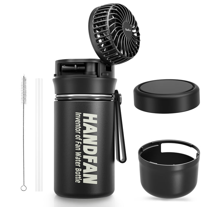 HandFan 12oz Proof Vacuum Stainless Steel Water With Straw & Fan