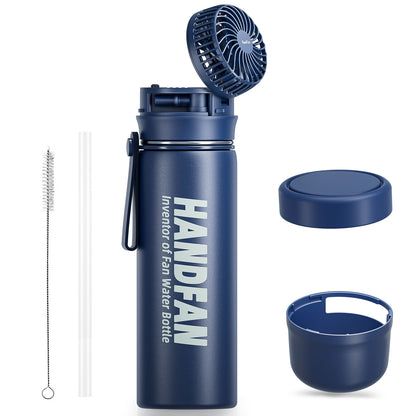 HandFan 24oz Proof Vacuum Stainless Steel Water With Straw & Fan