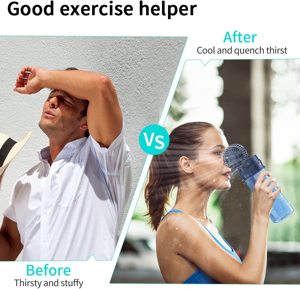 HandFan 20oz Water Bottle with Water-Proof Fan and Carbon Filter