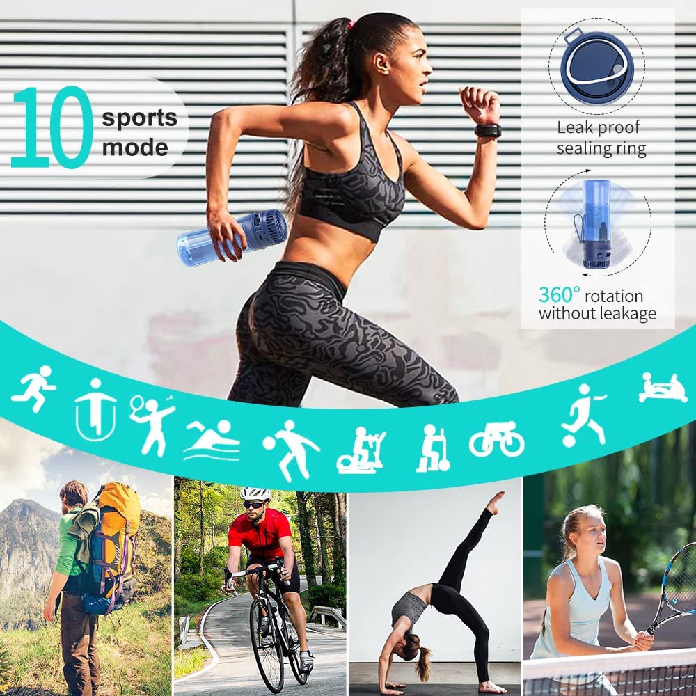 HandFan 20oz Water Bottle with Water-Proof Fan and Carbon Filter