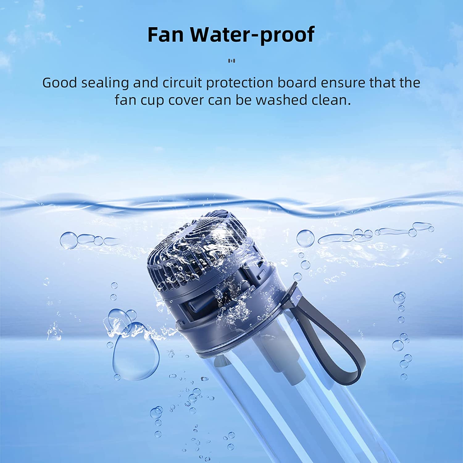 HandFan 20oz Water Bottle with Water-Proof Fan and Carbon Filter